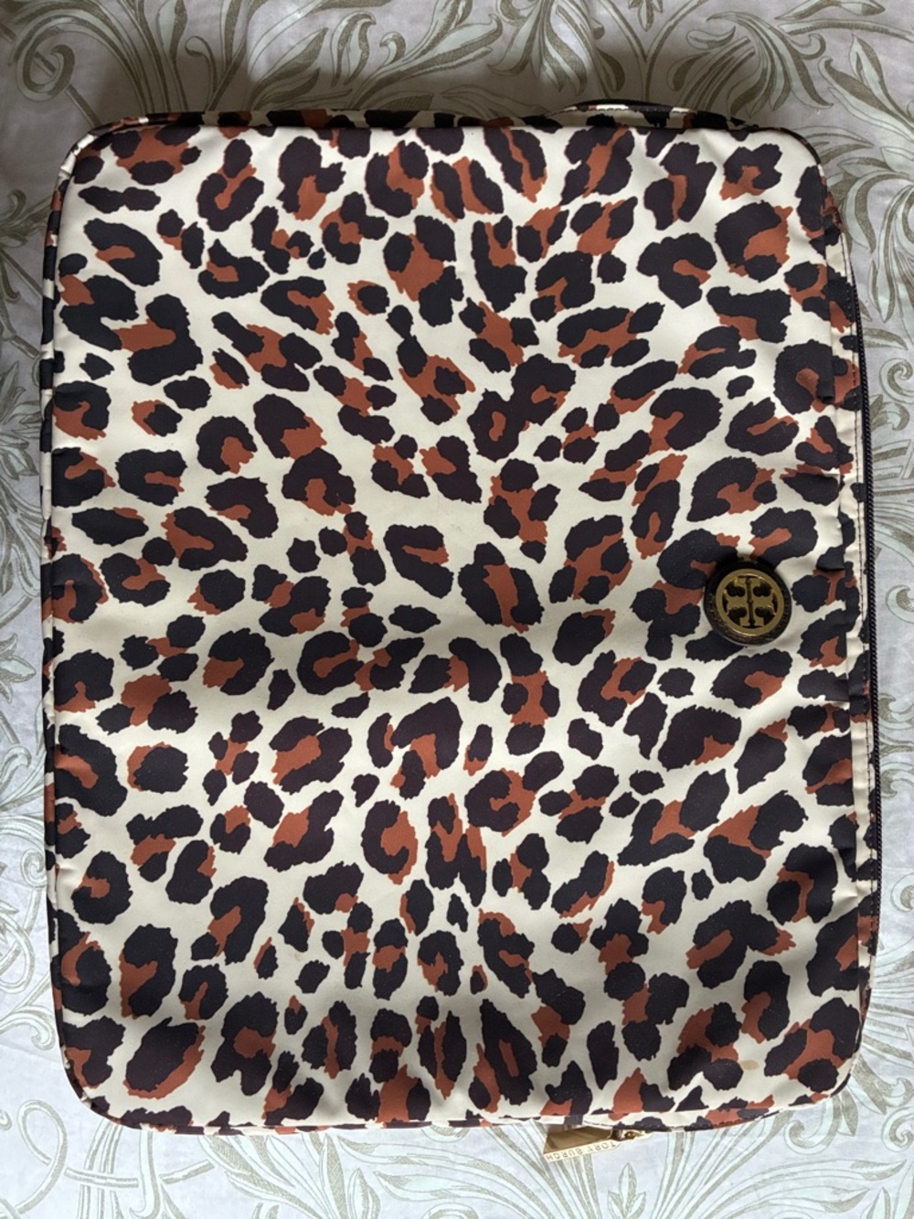 Tory Burch Leopard Print Cosmetic Case in Cream, Brown, Black